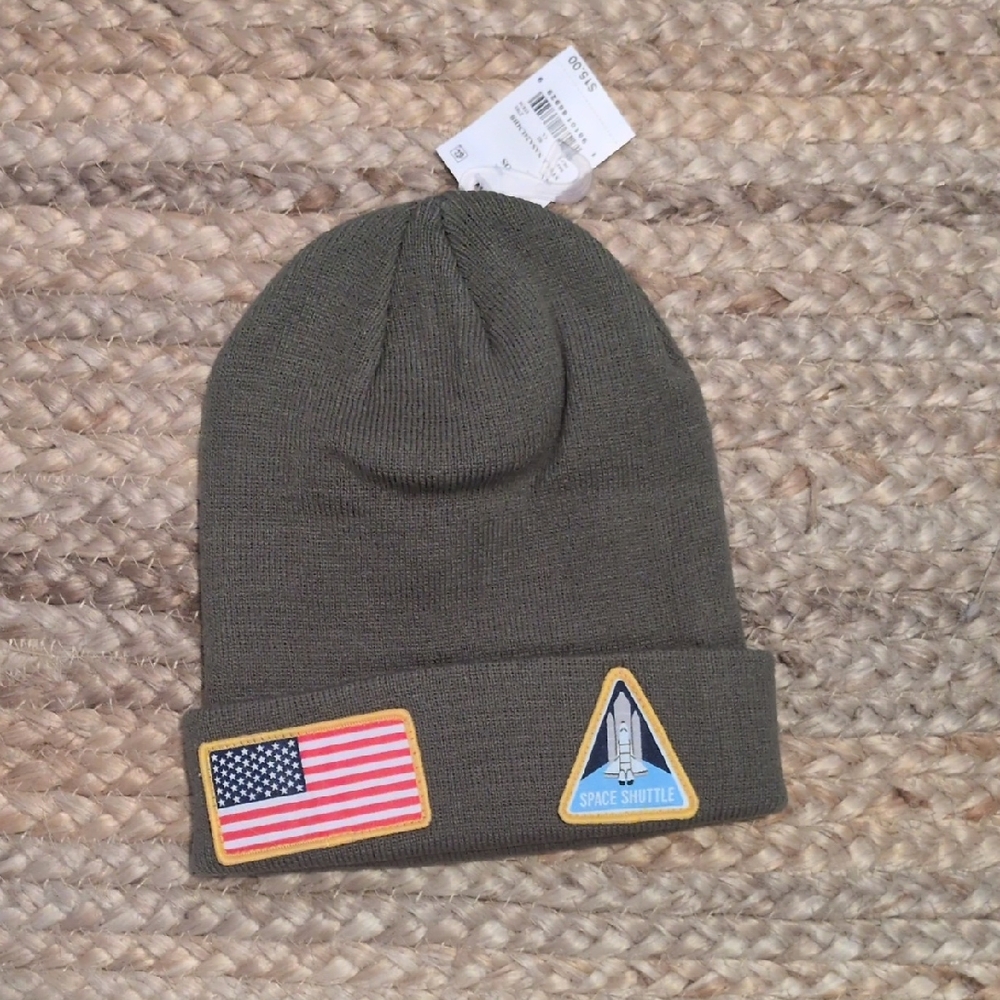 Olive Beanie with Patches